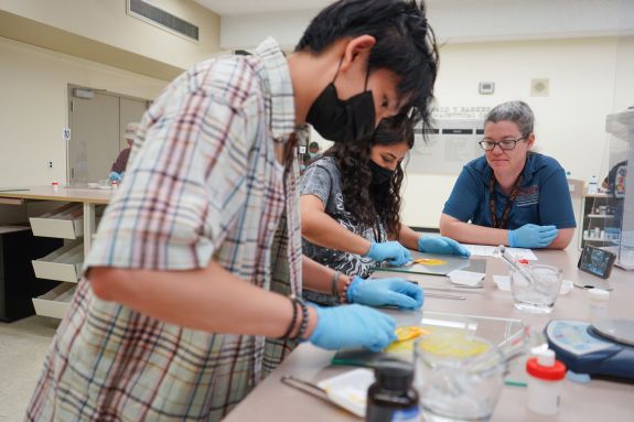 Students and faculty working in a lab