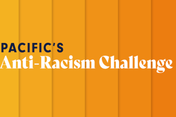 An orange box with "Pacific's Anti-Racism Challenge" logo.