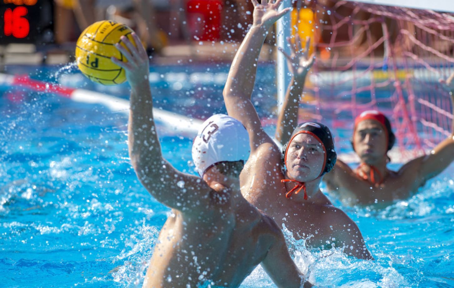 Men's Water Polo competes in the Douglass M. Eberhardt Aquatics Center