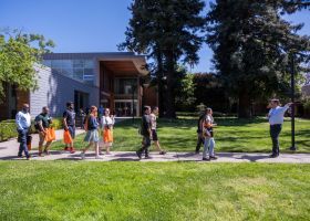 Prospective students taking a tour of the Sacramento Campus