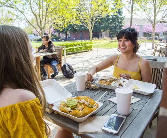 students eating at table