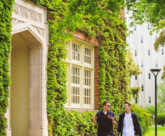 students walking by Knoles hall