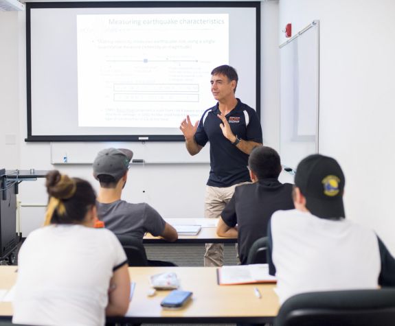 Faculty member lecturing in classroom