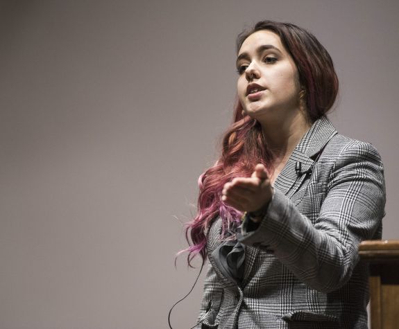 debate team member making speech