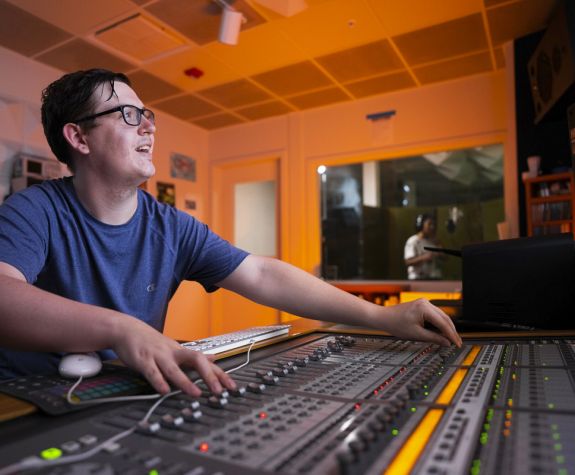 conservatory student in Owen recording studio
