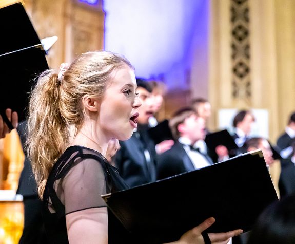 Choir student singing