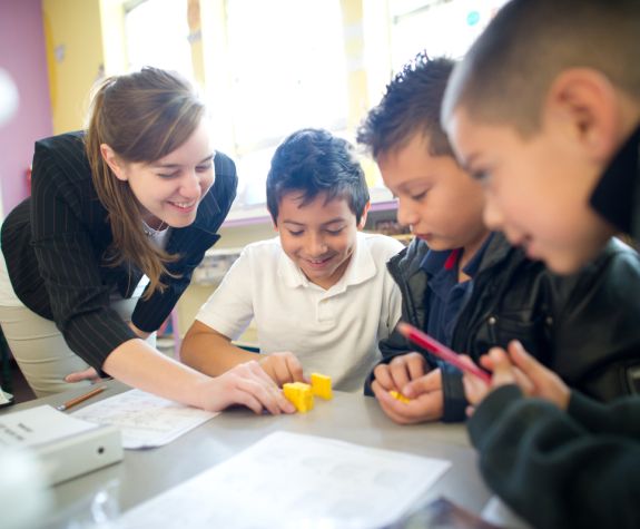 a teacher with students