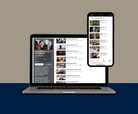 A computer screen and phone screen display a list of videos