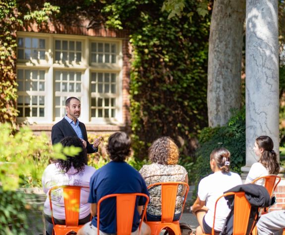 students taking a class outside at University of the Pacific