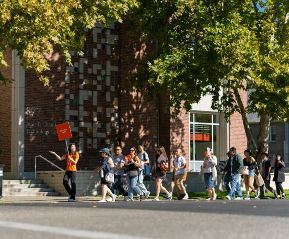 students on a campus tour