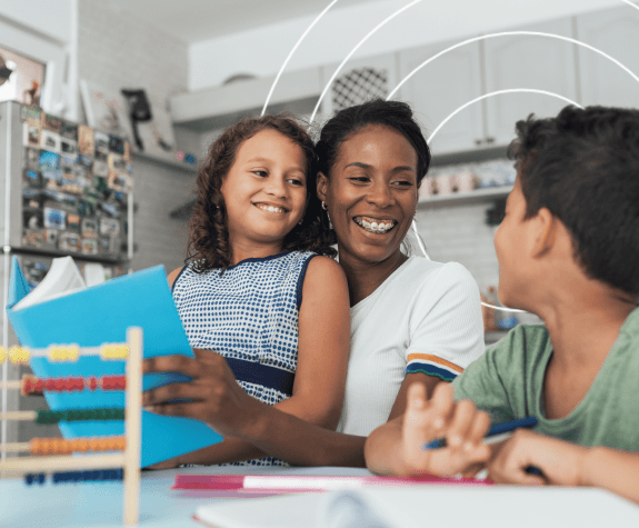 Woman smiling with her children