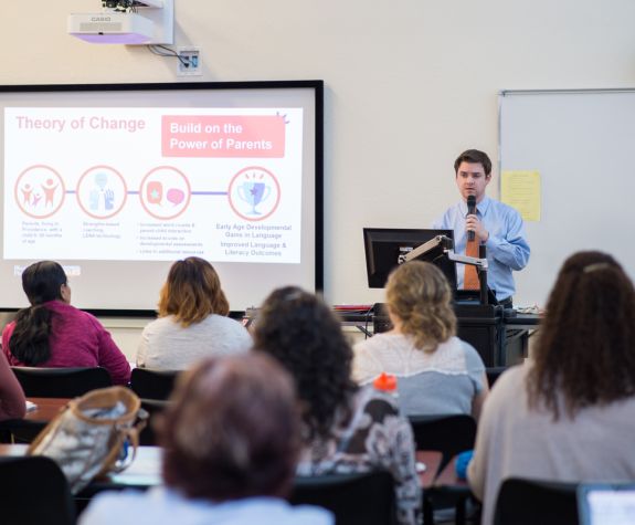 Student gives presentation at Benerd College