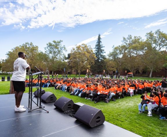 Motivational speech at rally