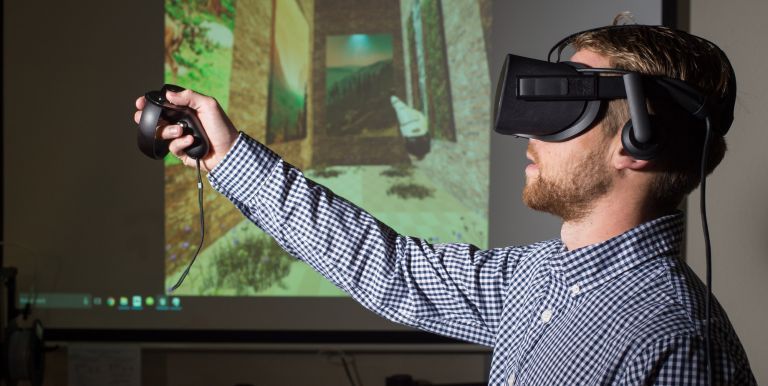 Media X student using VR headset