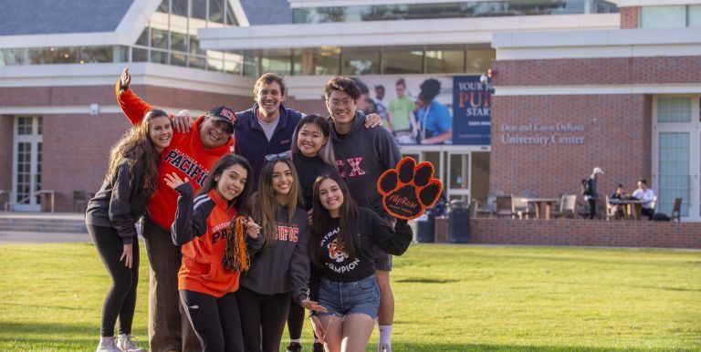 students in front of DeRosa Center