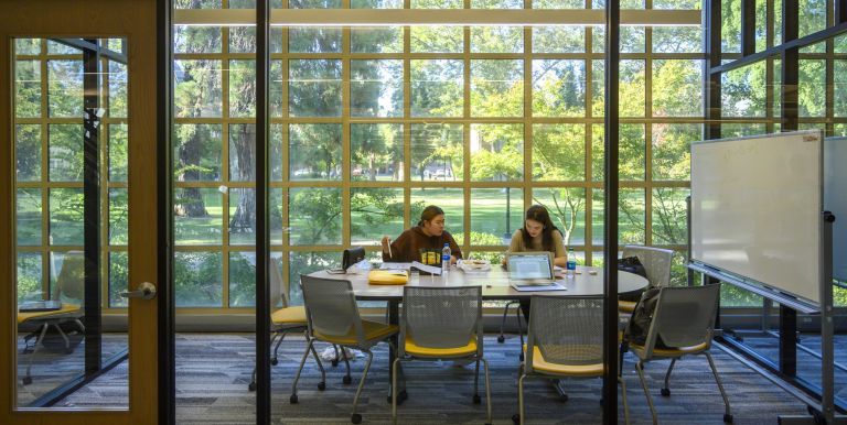 students in library