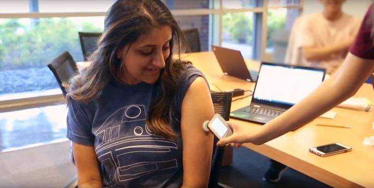 Student getting glucose checked