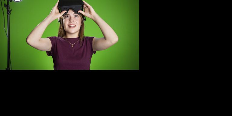 student using VR headset