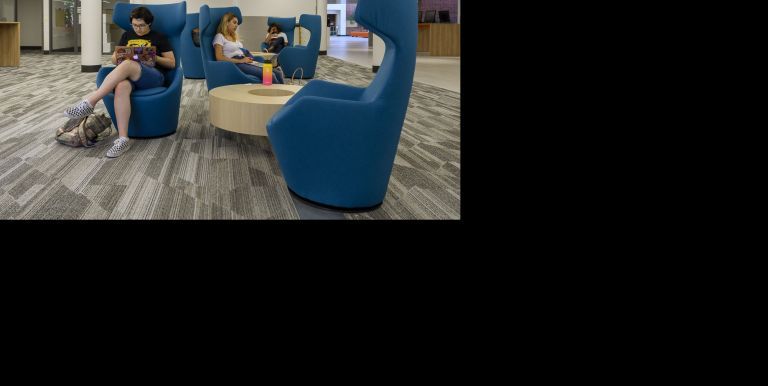 students studying in library
