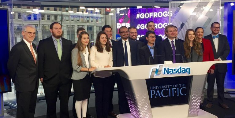 Eberhardt School of Business students visit NASDAQ during a spring trip to New York in 2017.