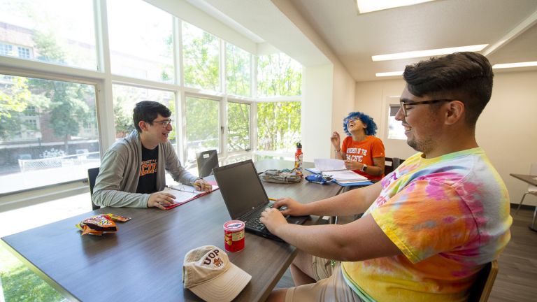 students studying in common area