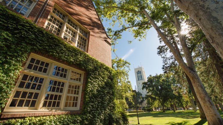 Burns Tower in the background at University of the Pacific