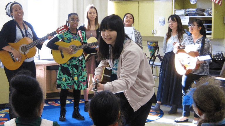 Pacific's music therapy students at a local school