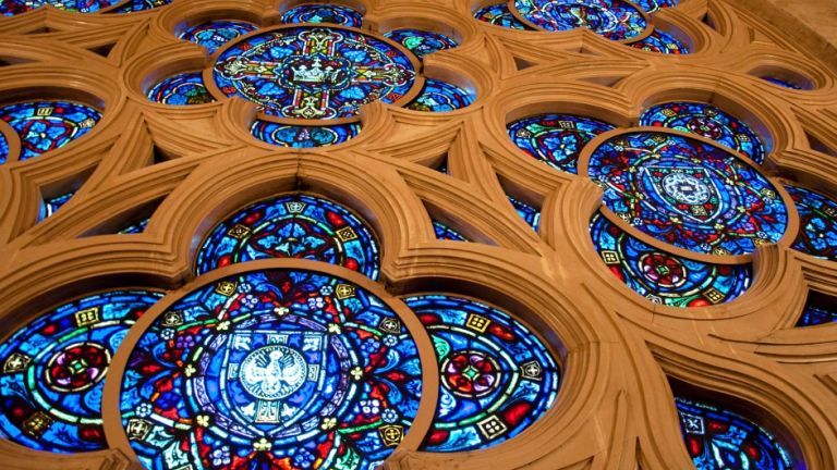 a close up of a stained glass window