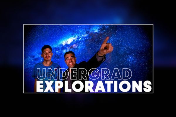 a student and professor standing together, overlaid with the words "undergraduate explorations"