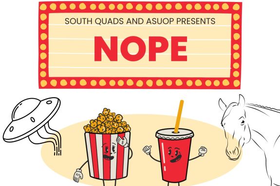 Flyer with information for the Scary Movie Night event being put on by South Quads and ASUOP
