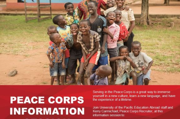 group of children above text outlining peace corps information session