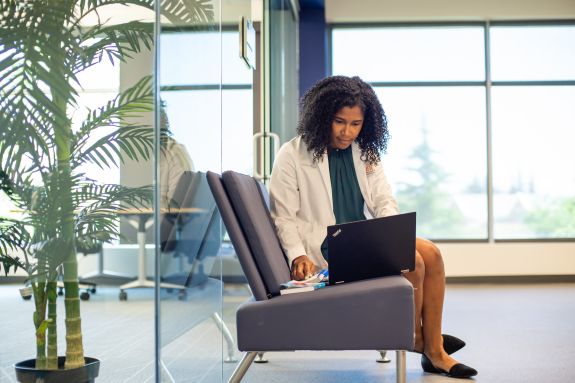 Student working on a laptop