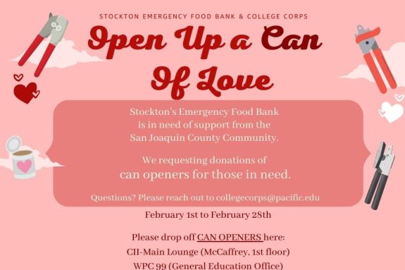 Pink themed "Open a Can Of Love" flyer with can opener images