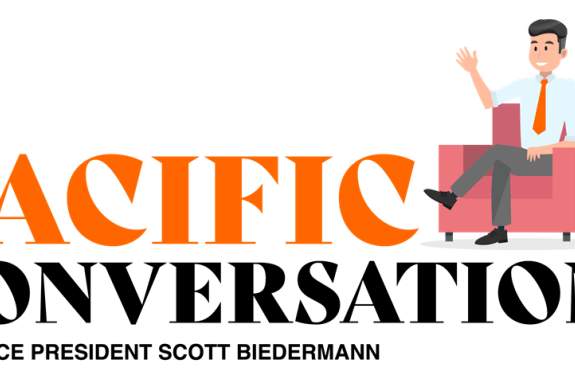 Graphic that reads "Pacific Conversations with Vice President Scott Biedermann