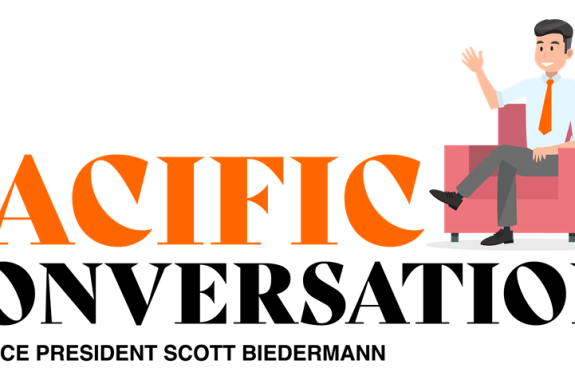Logo that reads "Pacific Conversations with VP Scott Biedermann"