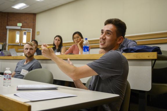 Law students sit in a classroom.