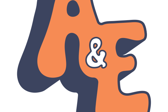 Arts and entertainment logo in blue and orange