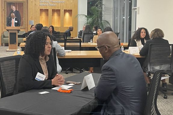 students at a networking event