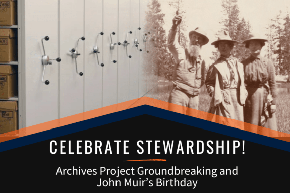 Poster with photo of Muir and compact shelving