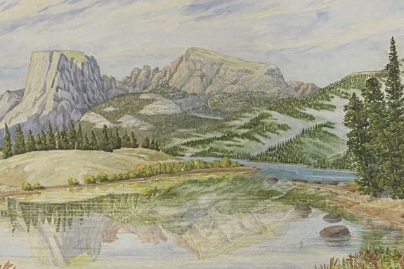 Watercolor painting of lake
