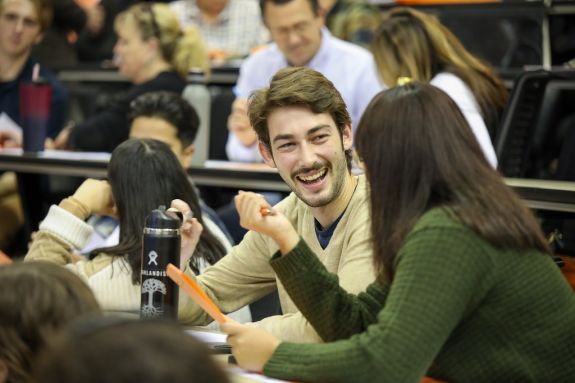 Students laughing and talking.