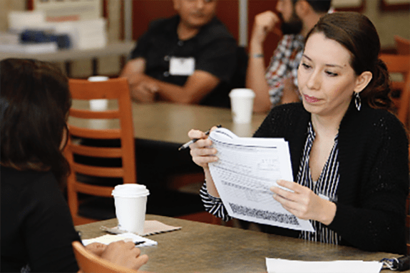 A student reviews a document