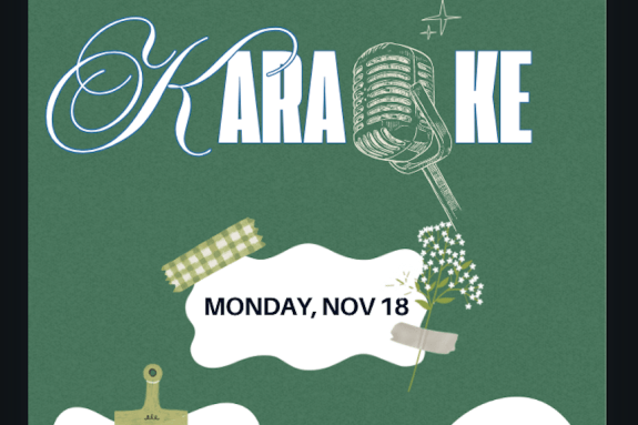 Flyer describing Karaoke event that is to occur on November 17 from 6 to 8pm in the Lair