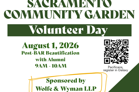 A green background with the words "Sacramento Community Garden Volunteer Day" On August 1st.