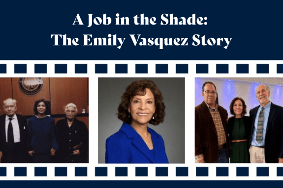 Event flyer for A Job in the Shade documentary featuring pictures of Emily Vasquez.
