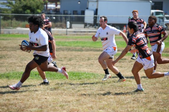 Rugby players on a pitch