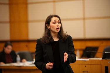 Law student competing in a trial advocacy competition.