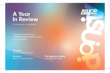 Blue and orange glowing background with white exhibition text