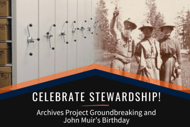 Poster with photo of Muir and compact shelving