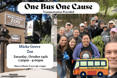 Volunteer Opportunity!  Our last One Bus One Cause event for October will be at the Micke Grove Zoo. The Volunteer Center will provide transportation to and from the Micke Grove Zoo from 1:30pm to 4:00pm.  Join us at the Zoo, register today!  Contact the Volunteer Center at volunteercenter@pacific.edu with any questions.  "Serve with heart, Serve with Pacific”